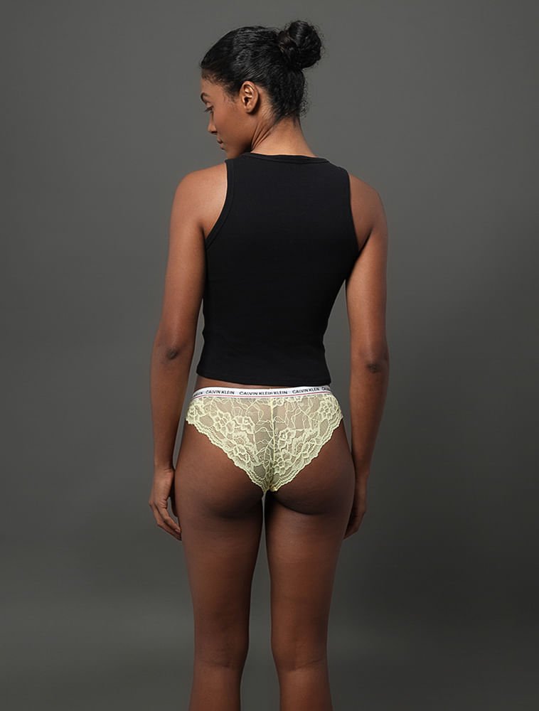 Kit 3 Calcinhas Tanga em Renda Calvin Klein Underwear - Preto/Branco/Amarelo Preto/Branco/Amarelo 3