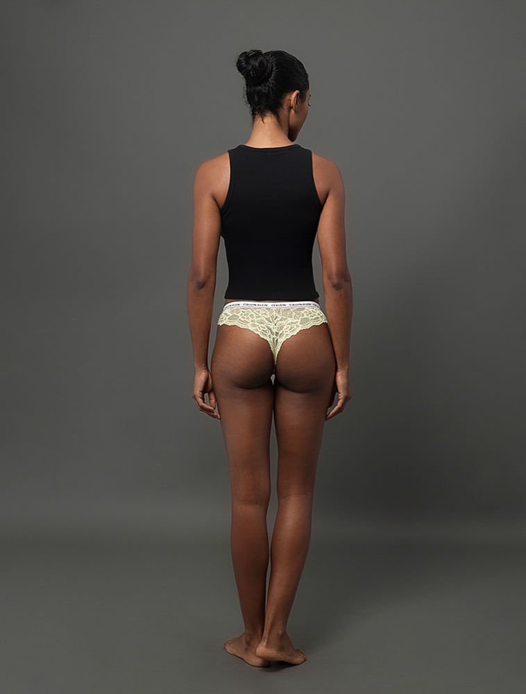 Kit 3 Calcinhas Fio Dental em Renda Calvin Klein Underwear - Preto/Branco/Amarelo Preto/Branco/Amarelo 3