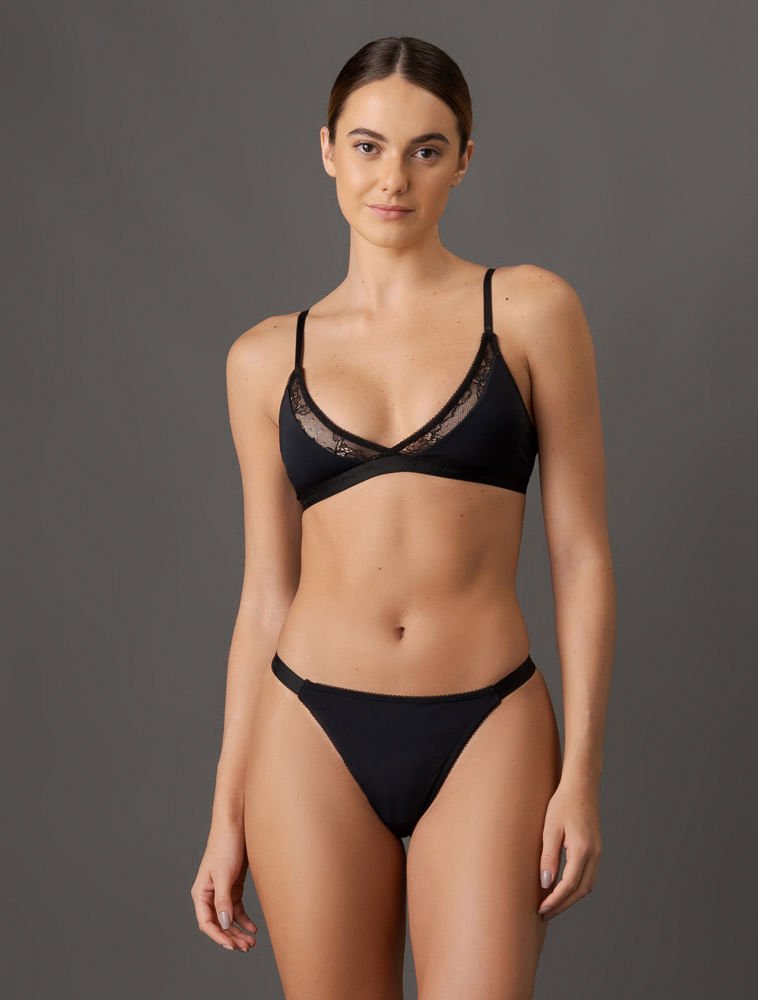 Calcinha Fio Dental String Soft Lace Calvin Klein Underwear - Preto