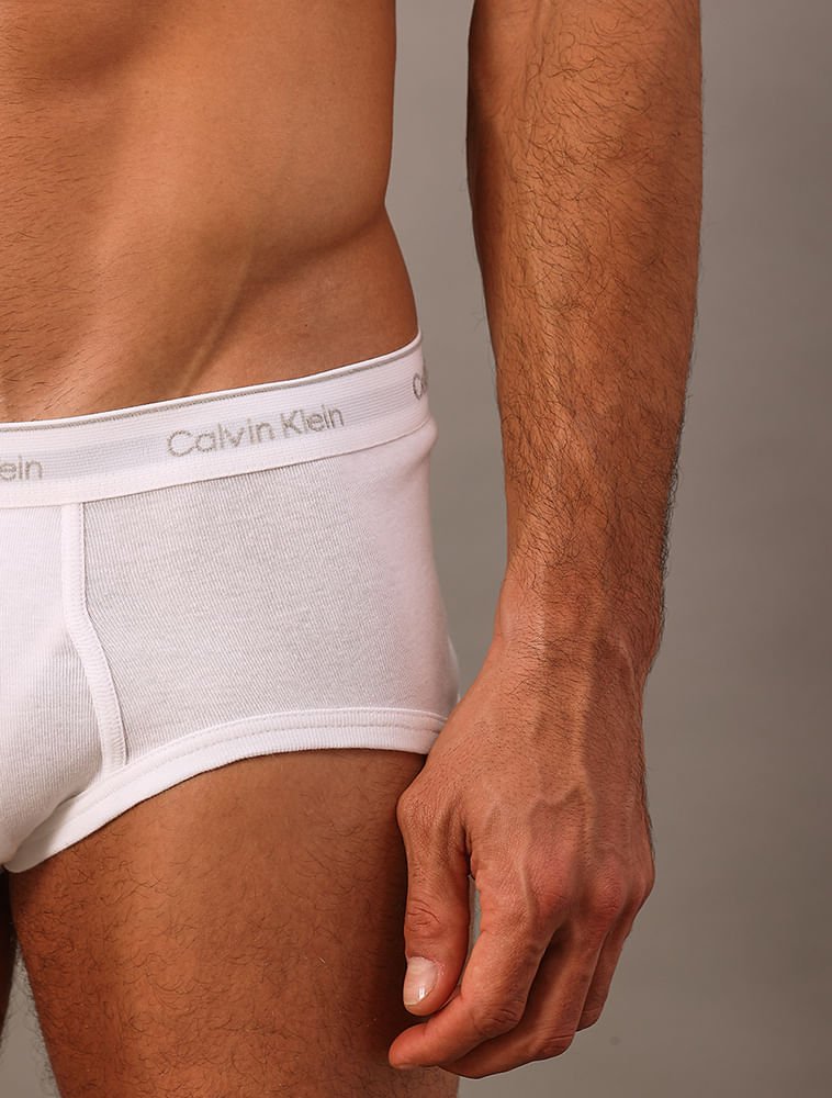 Kit 3 Cuecas Brief Cotton Rib Calvin Klein - White Branco 3