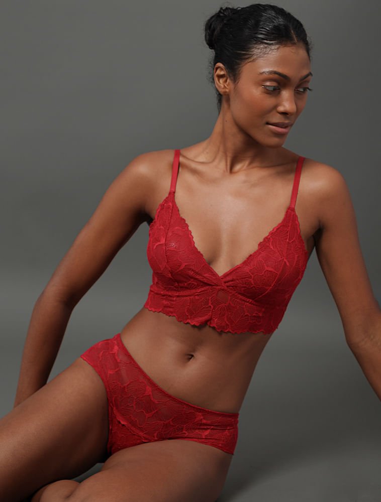 Calcinha Fio Dental Bridal Lace Calvin Klein Underwear - Vermelho Vermelho 3