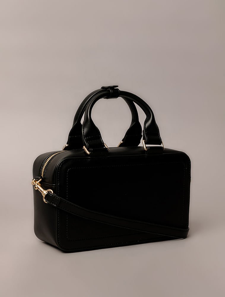 Bolsa Calvin Klein Jeans Feminino Tote Mini Logo Reissue Brilhan - Preto Preto 2