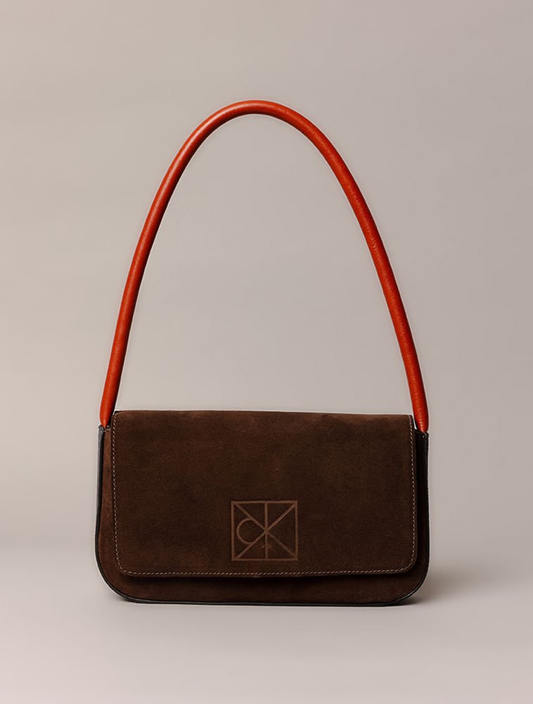 Shoulder Bag Calvin Klein Feminina Camurça Contraste - Marrom