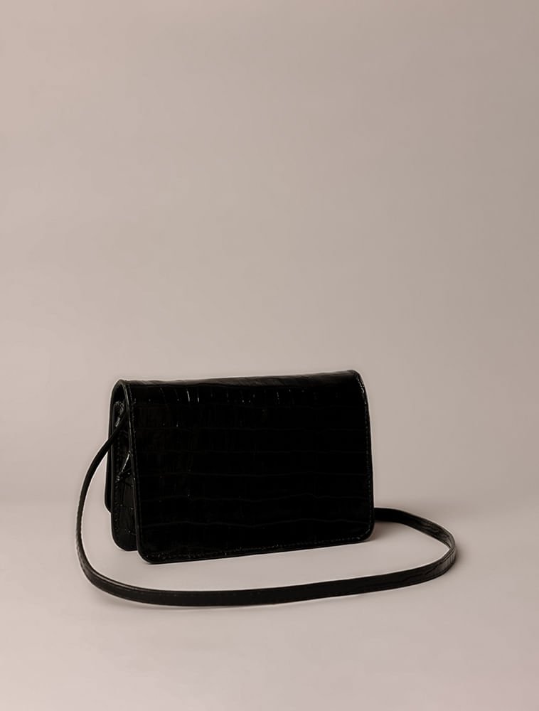 Bolsa Pequena Calvin Klein Feminina Croco Placa Ck - Preto Preto 2