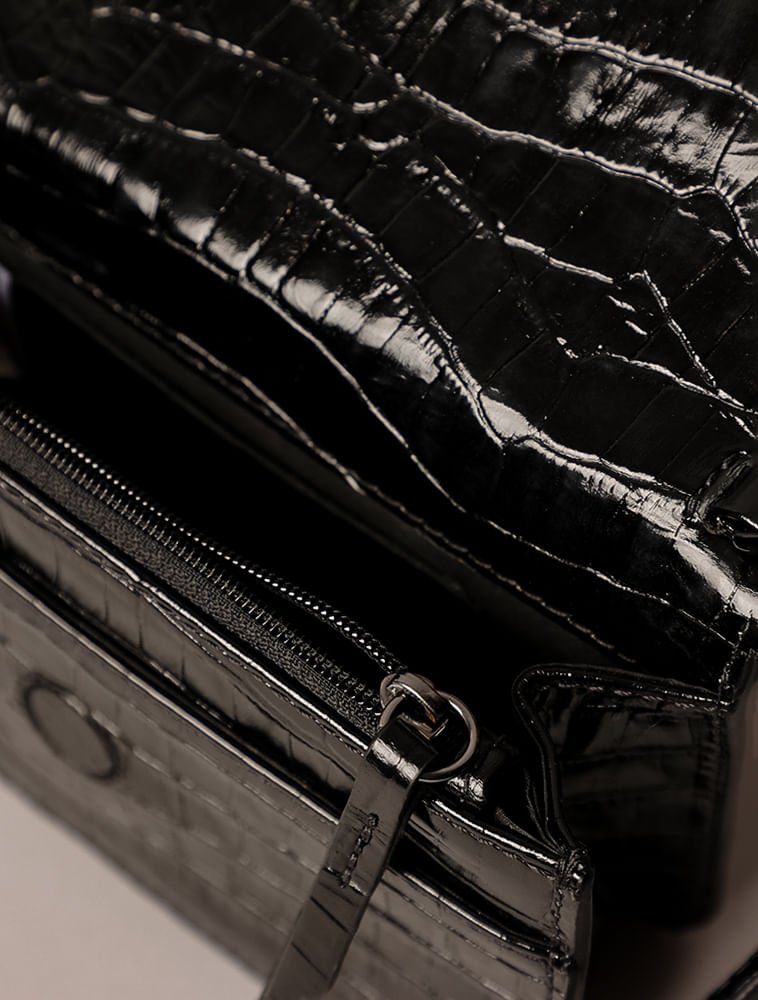 Bolsa Pequena Calvin Klein Feminina Croco Placa Ck - Preto Preto 3