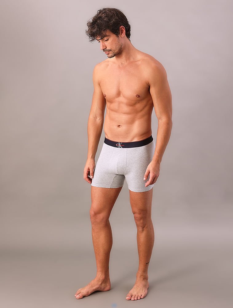 Cueca Boxer Cotton Monogram Calvin Klein Underwear - Mescla Azul Marinho/Cinza 3
