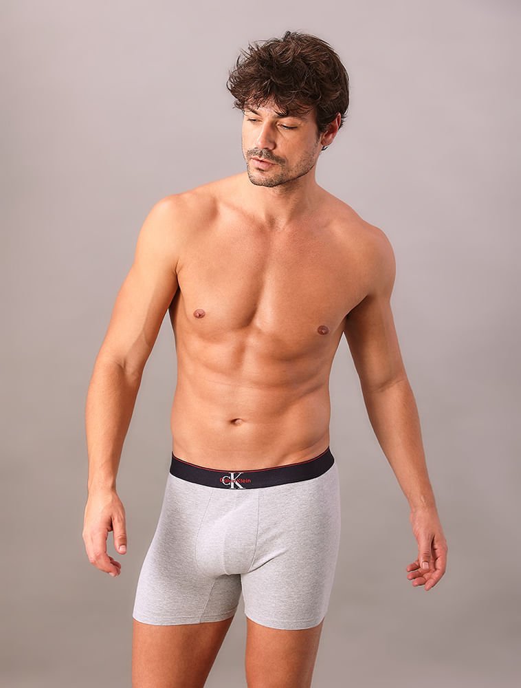 Cueca Boxer Cotton Monogram Calvin Klein Underwear - Mescla Azul Marinho/Cinza 5