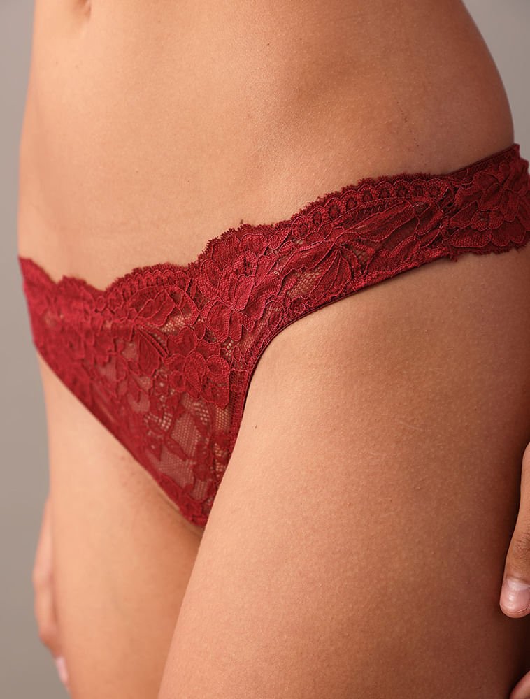 Calcinha Fio Dental Renda Classic Lace - Bordo Bordô 4