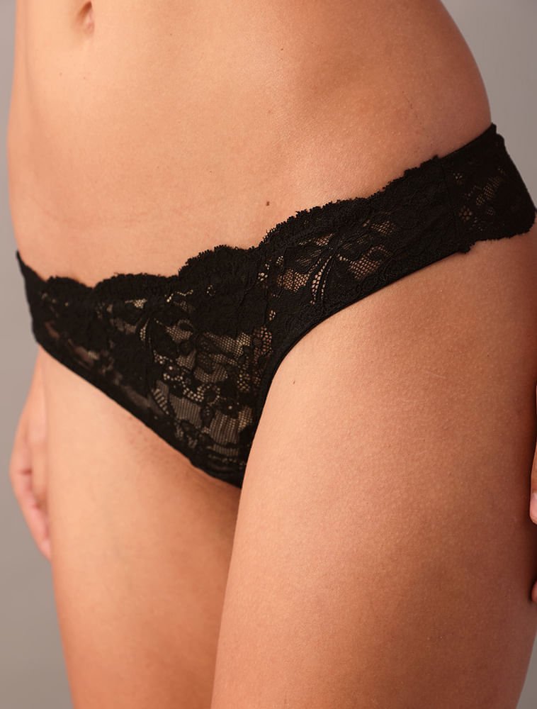 Calcinha Fio Dental Renda Classic Lace - Preto Preto 4