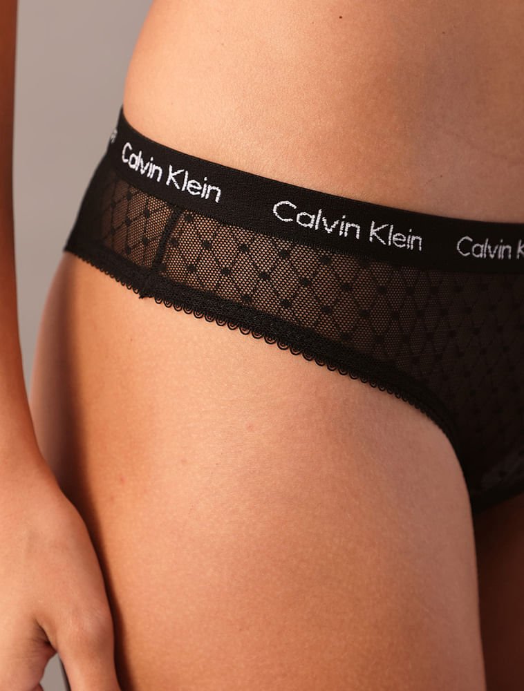 Calcinha Tanga Tule Geometrico - Preto Preto 4
