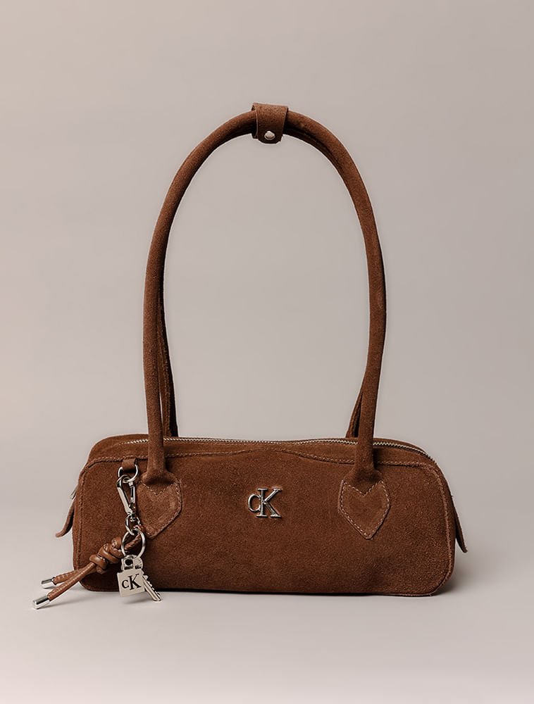 Bolsa Baguete Calvin Klein Jeans Feminino Camurça - Marrom