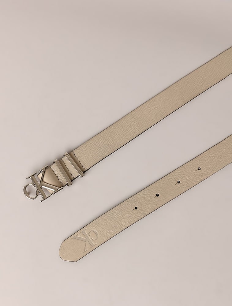 Cinto Calvin Klein Jeans Feminino Fivela Ck - Caqui Claro Bege 2