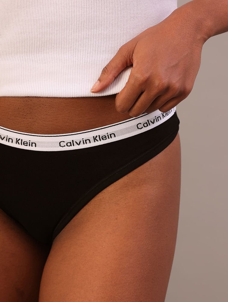 Kit 3 Calcinhas Fio Dental Mini Modern Cotton Calvin Klein Underwear - Preto Preto 3