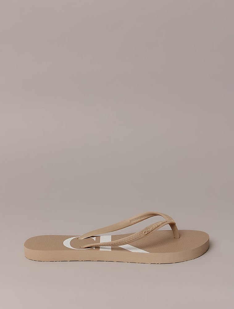 Chinelo Feminino Logo Corrido Calvin Klein Jeans - Caqui Claro