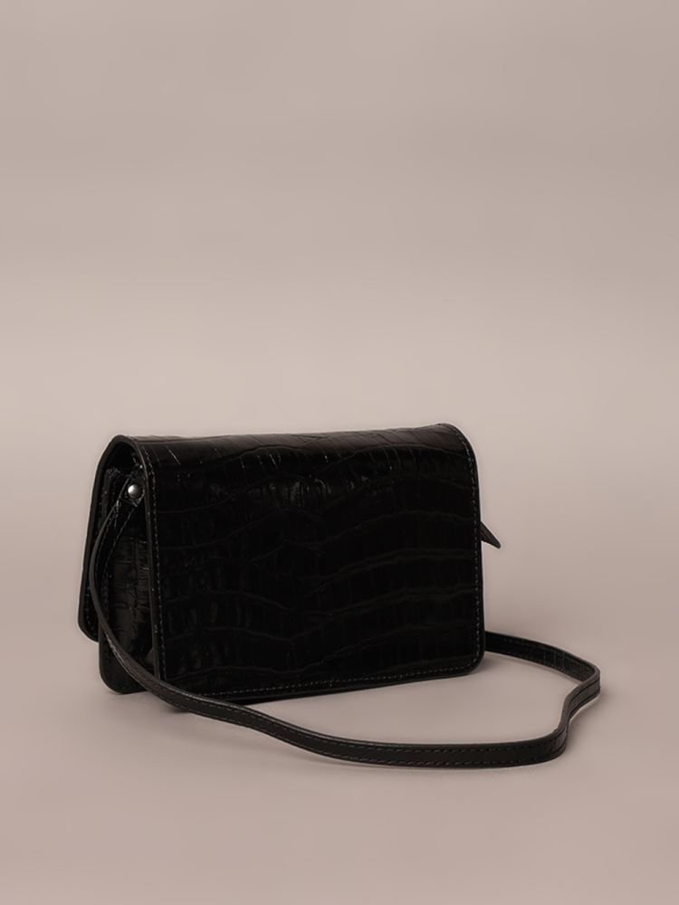 Bolsa Pequena Croco Placa Calvin Klein - Preto Preto 2