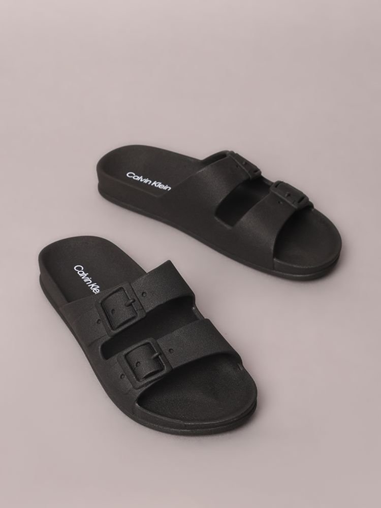 Chinelo Calvin Klein Jeans Slide Duas Fivelas - Preto Preto 2