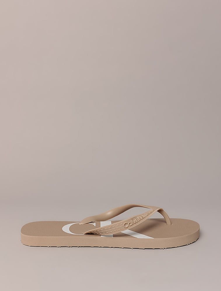 Chinelo Masculino Calvin Klein Jeans Com Logo - Caqui Claro