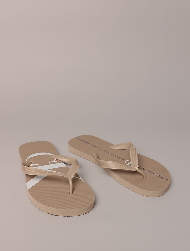 Chinelo Masculino Calvin Klein Jeans Com Logo - Caqui Claro Bege 2