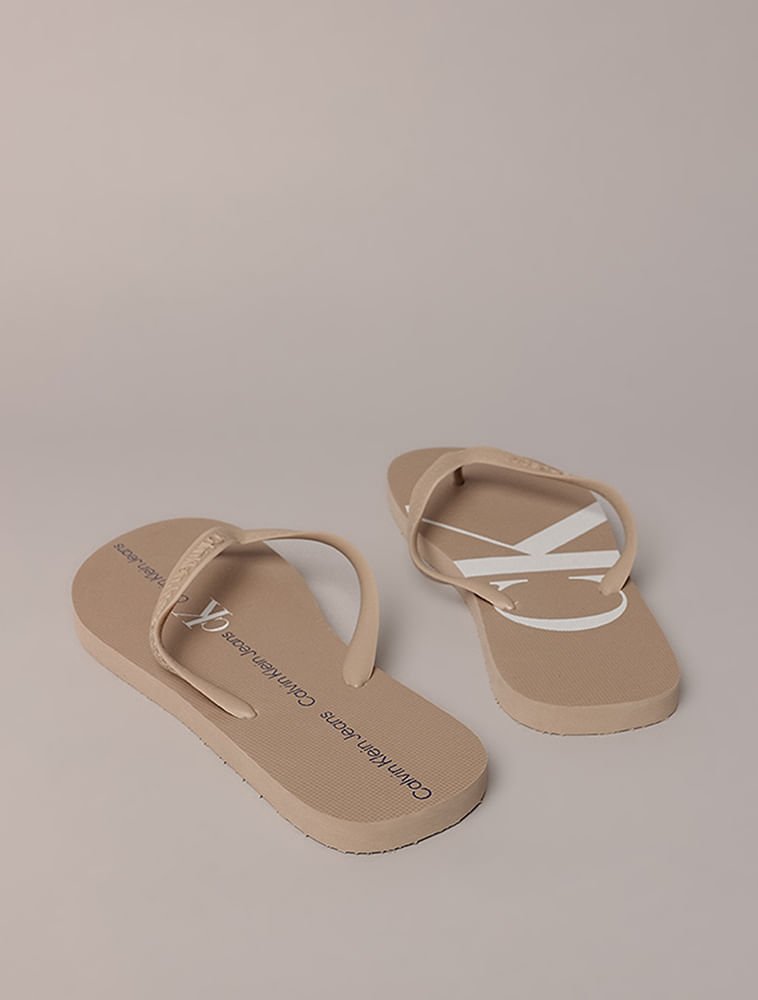 Chinelo Masculino Calvin Klein Jeans Com Logo - Caqui Claro Bege 3