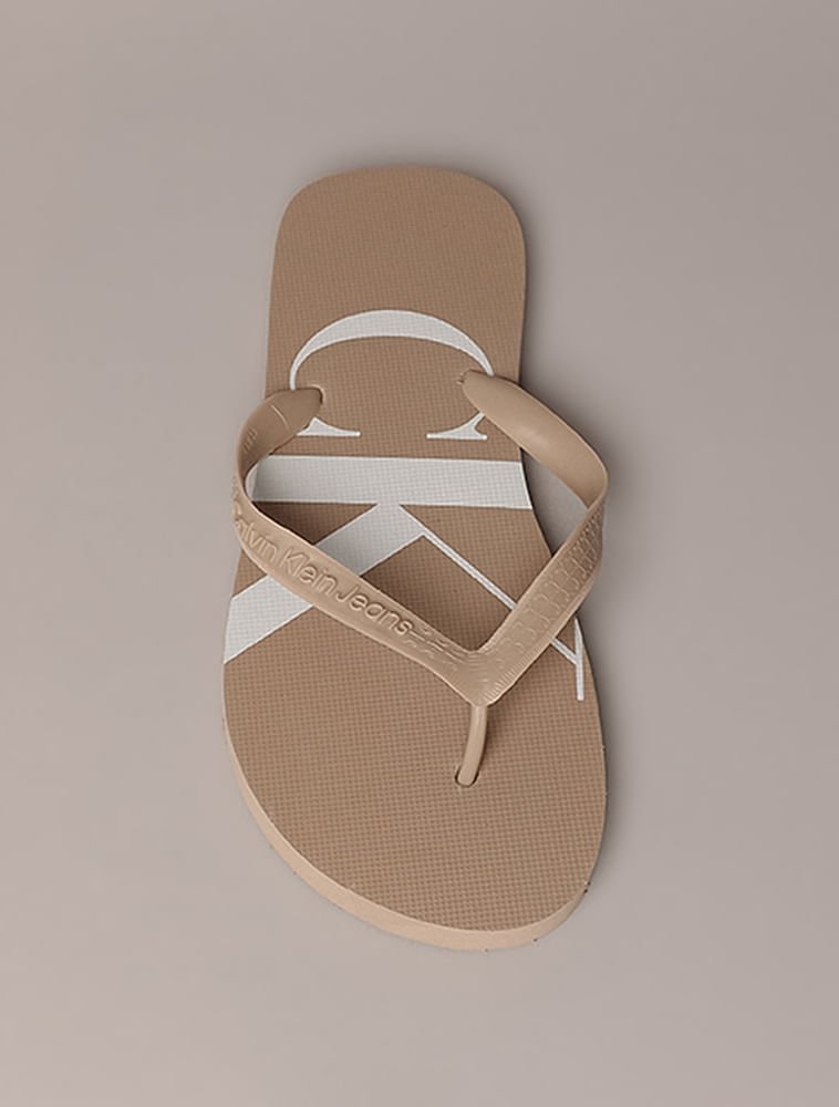 Chinelo Masculino Calvin Klein Jeans Com Logo - Caqui Claro Bege 4
