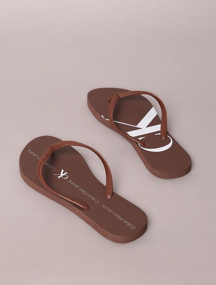 Chinelo Calvin Klein Jeans Logo Corrido Calvin Klein - Marrom Marrom 3