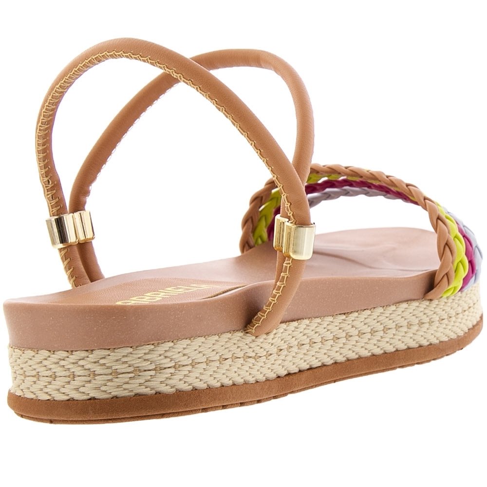 Sandália Gabriela Flatform Tiras Tressê Ráfia Nude Multicores 3