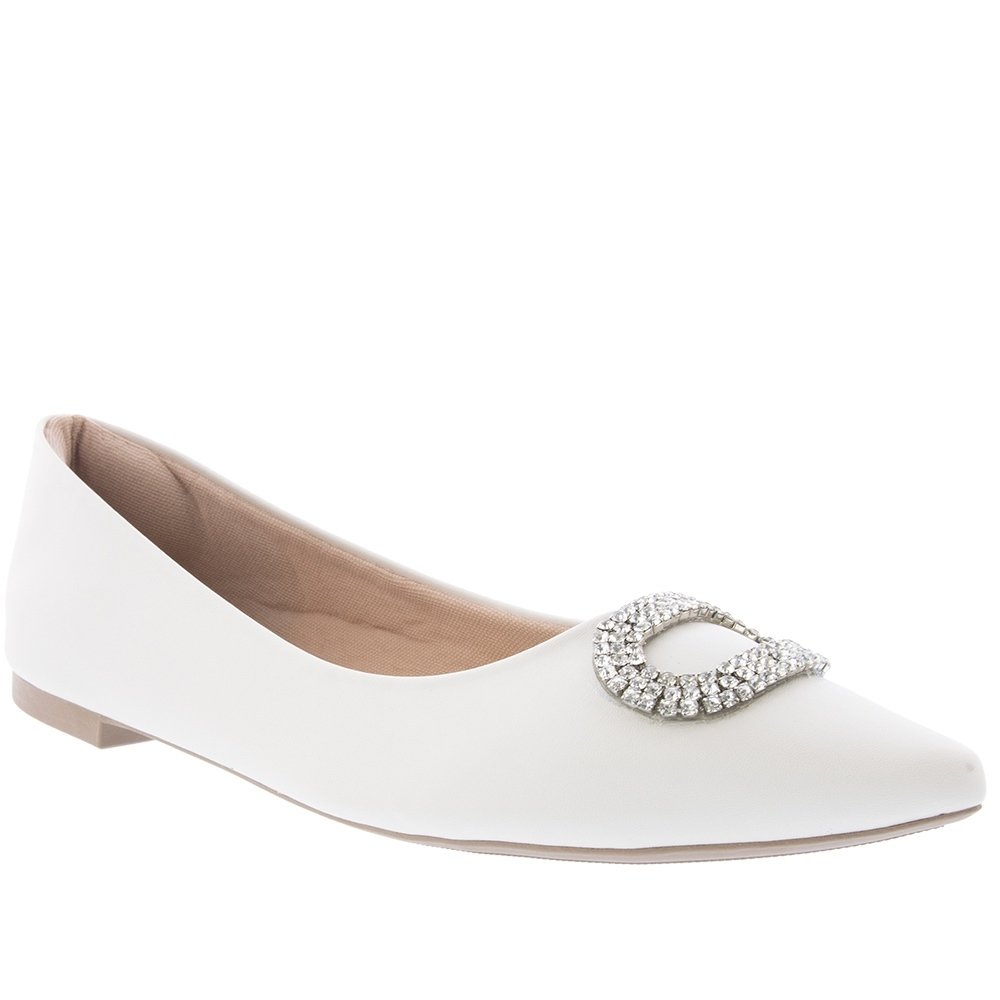 Sapatilha Gabriela Detalhe Fivela Strass Off White