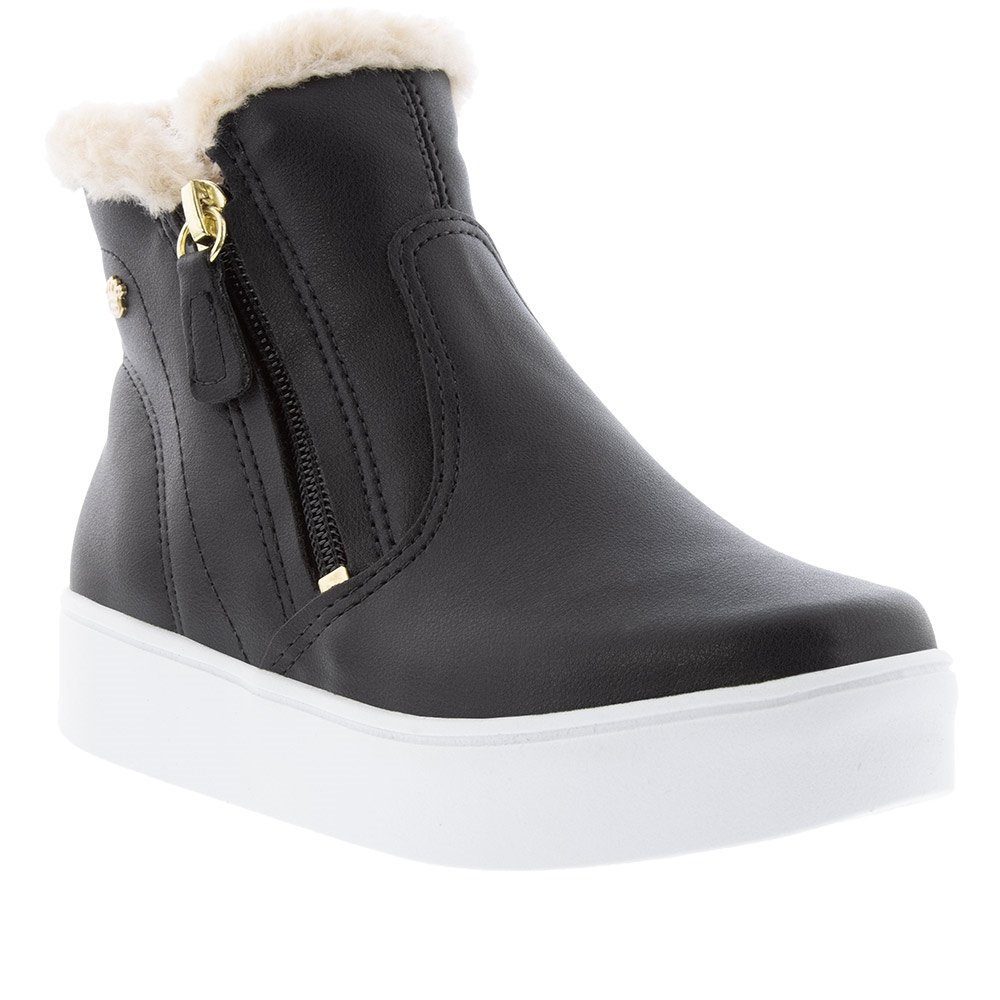 Ankle Boot Infantil Pink Cats Flatform Peluciada Preto Preto