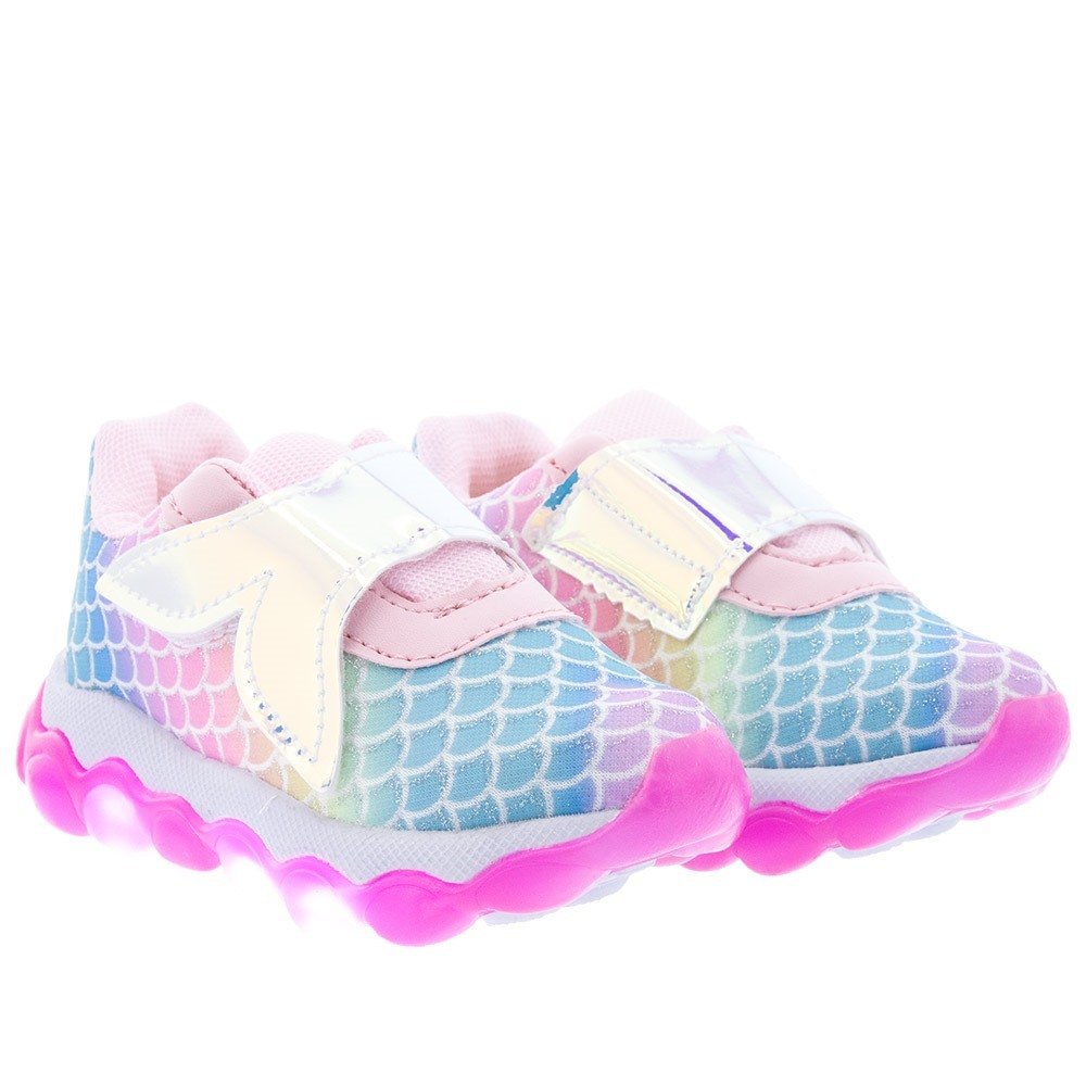 Tênis Infantil Cross Road Jogging Sereia Glitter LED Color