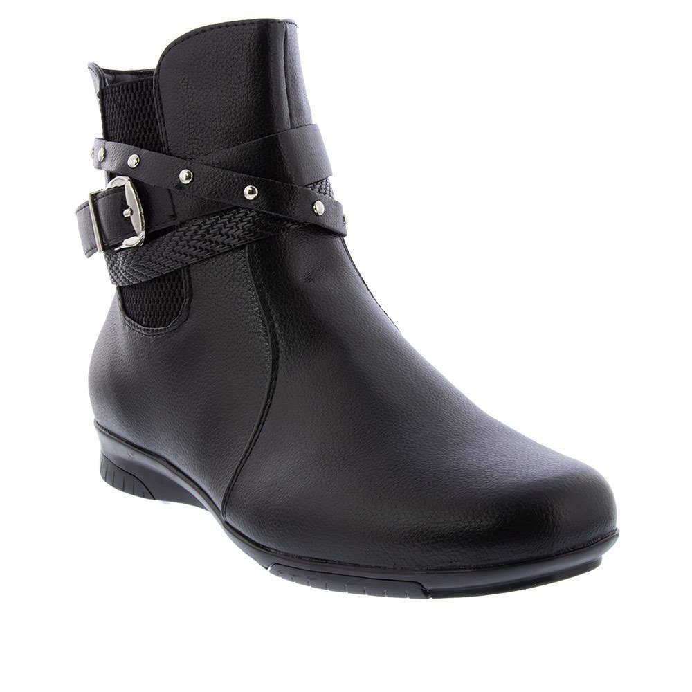 Bota Chelsea Mooncity Anabela Fivela Rebites Preto Preto 1