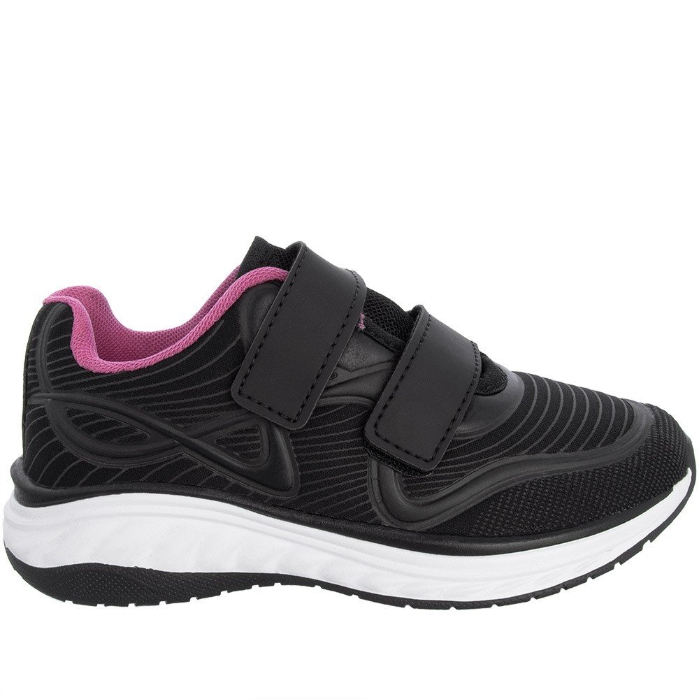 Tênis Infantil Cross Road Jogging Tiras Contato Tecido Preto Preto 2