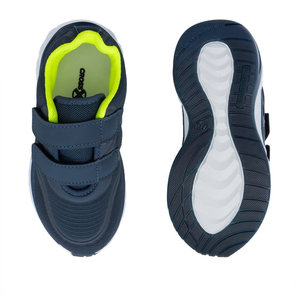 Tênis Infantil Cross Road Jogging Tiras Contato Tecido Neon Marinho Azul 4