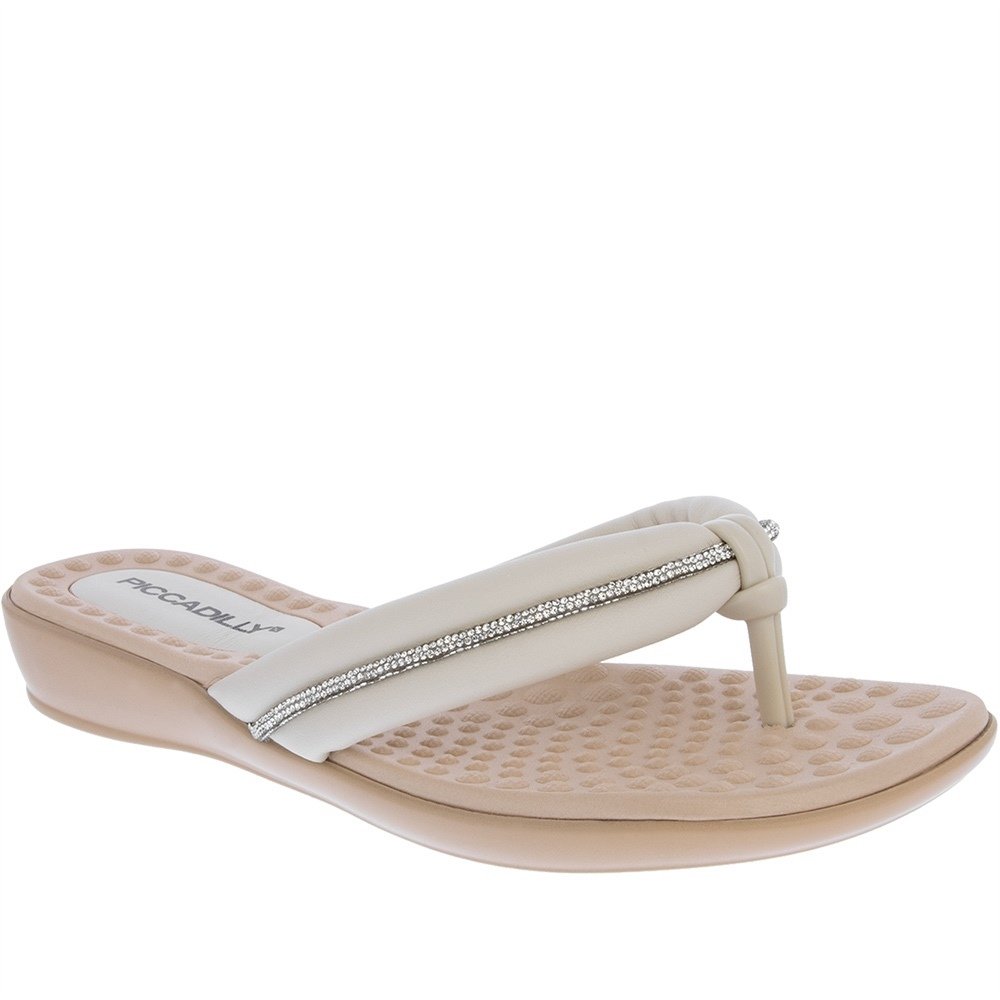 Tamanco Piccadilly Anabela Strass Acolchoado Off White Branco 1