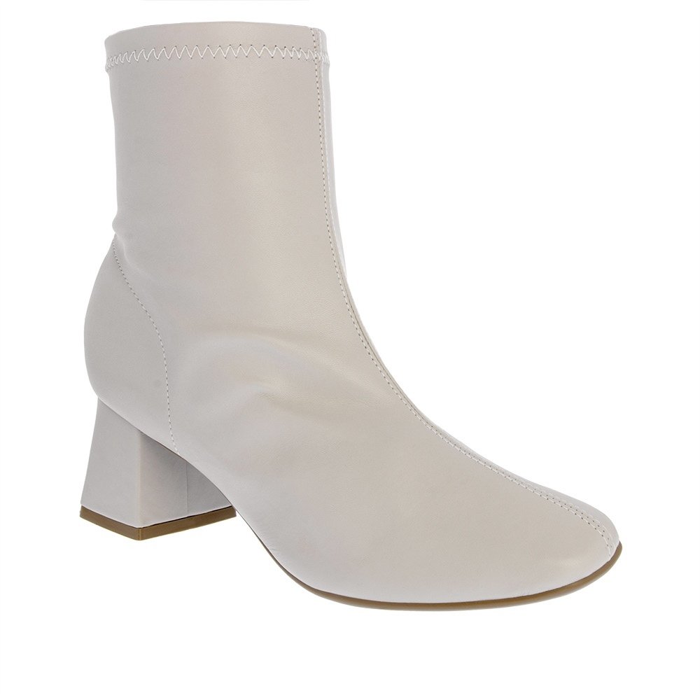 Ankle Boot Bebecê Salto Grosso Detalhe Pespontos Cinza Branco 1