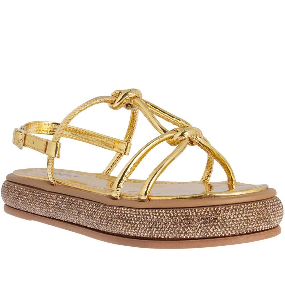 Sandália Gabriela Flatform Fivela Nós Strass Feminino Dourado 1