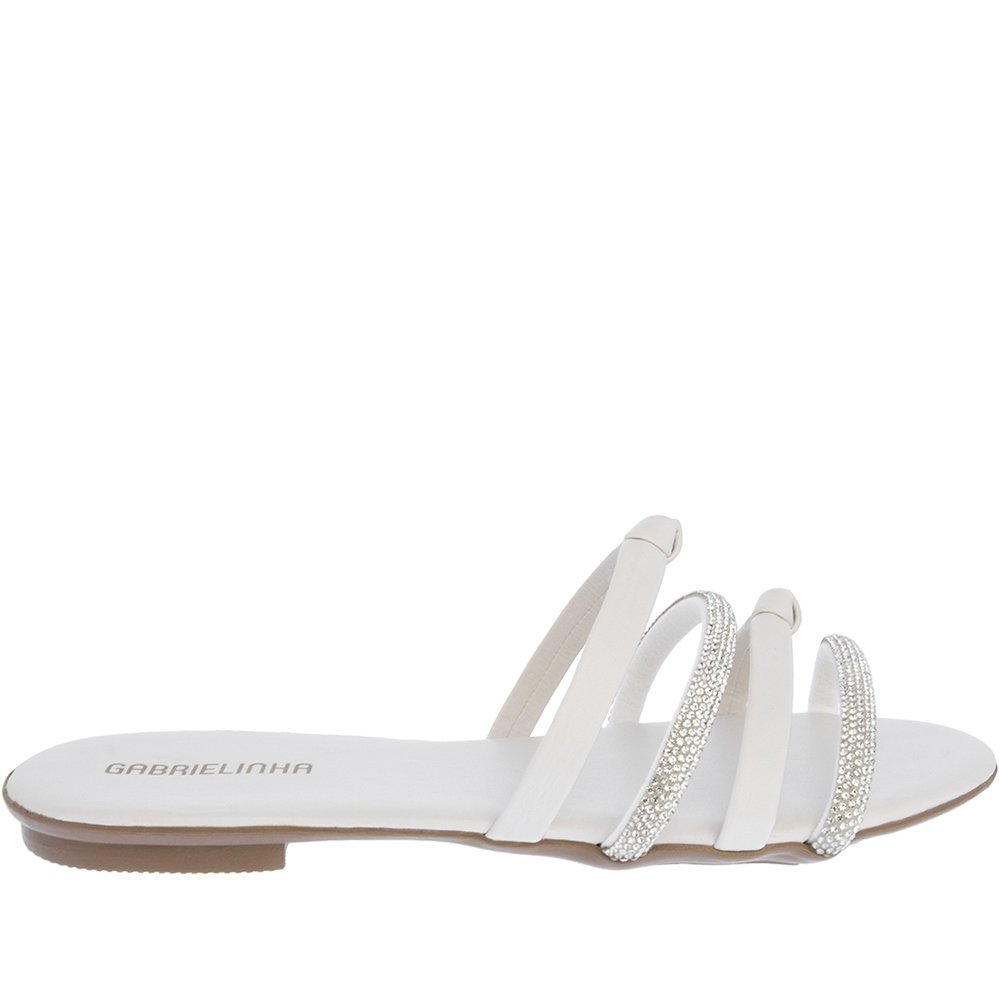 Rasteira Infantil Gabrielinha Tiras Nós Strass Off White Branco 2