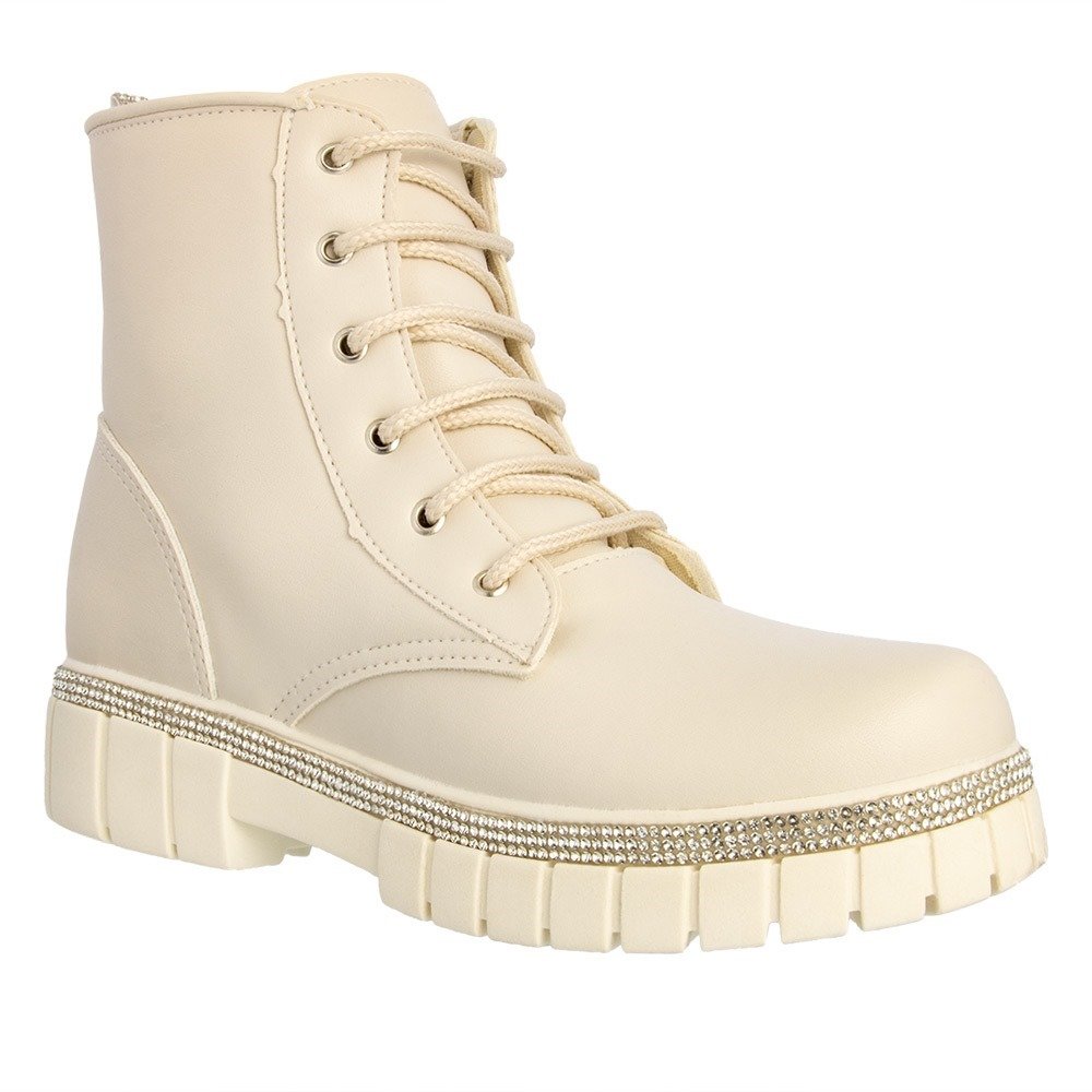 Bota Coturno Infantil Gabrielinha Tratorada Strass Zíper Off White Branco 1