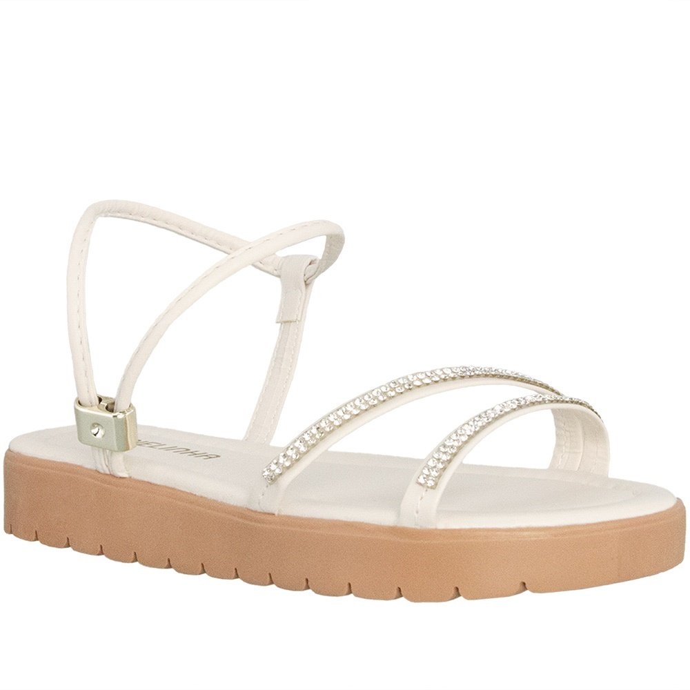 Sandália Infantil Gabrielinha Flatform Tiras Strass Off White Branco 1