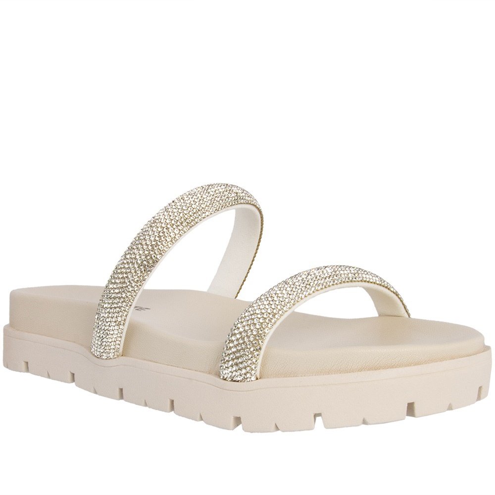 Tamanco Papete Via Marte Flatform Tratorado Strass Off White Branco 1