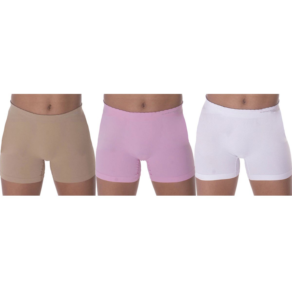 Kit Calcinhas Boxer Selene Sem Costura Infantil Branco Rosa Bege Multicores