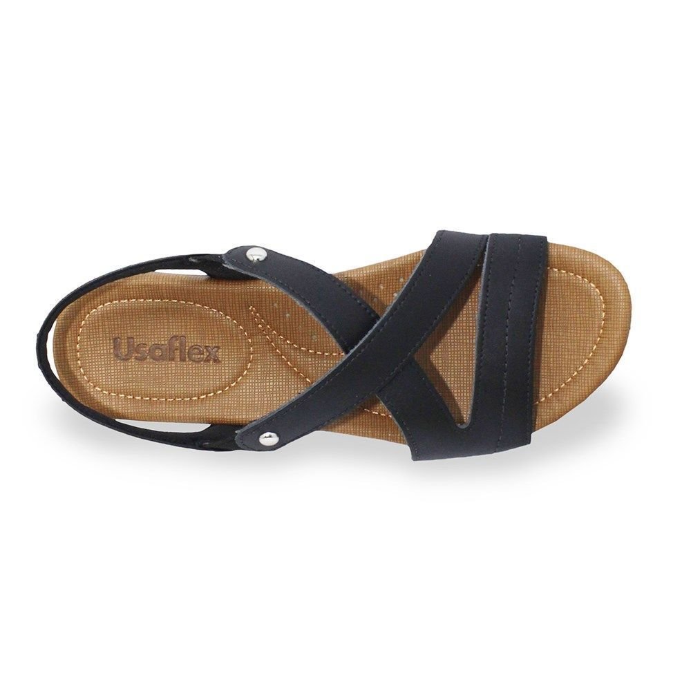 Sandália Rasteira Usaflex Couro Feminina Preto 3