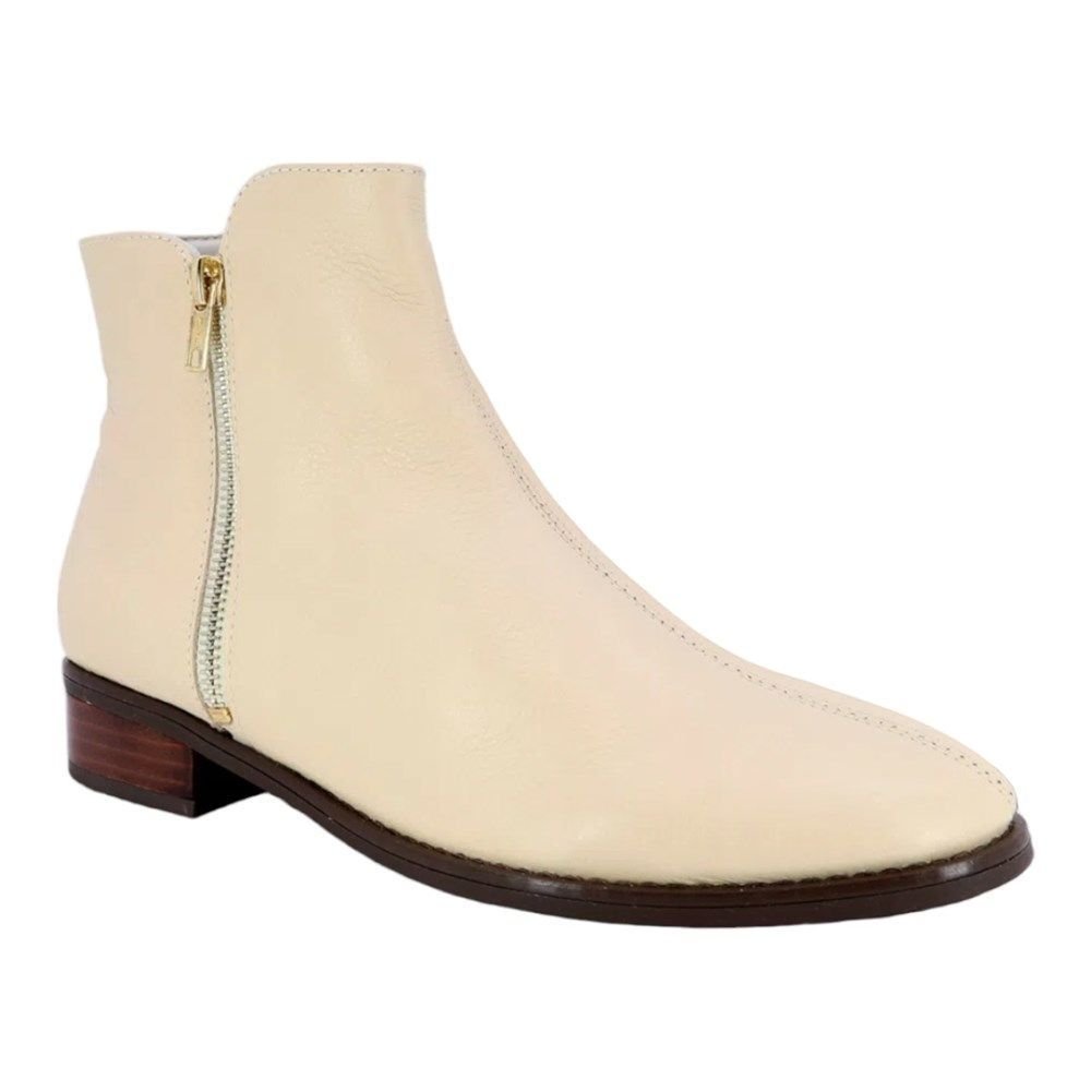 Bota Usaflex Cano Baixo Zíper Feminina Bege 1