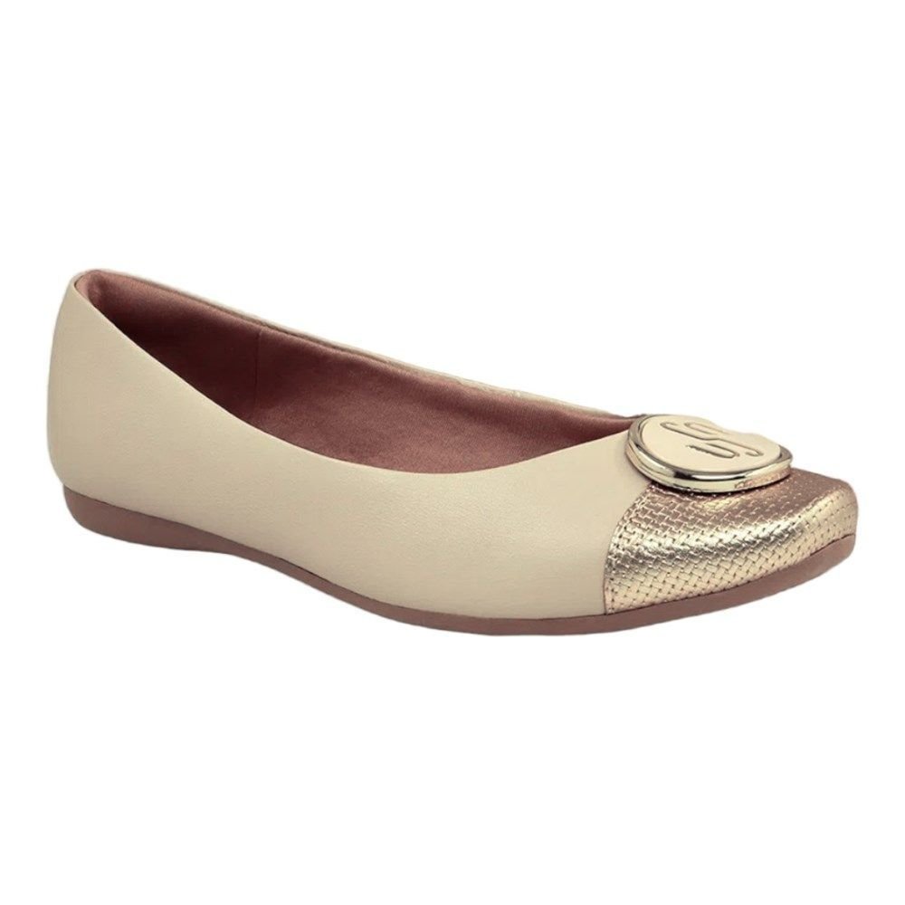 Sapatilha Usaflex Bicolor Monograma Feminina Bege 1