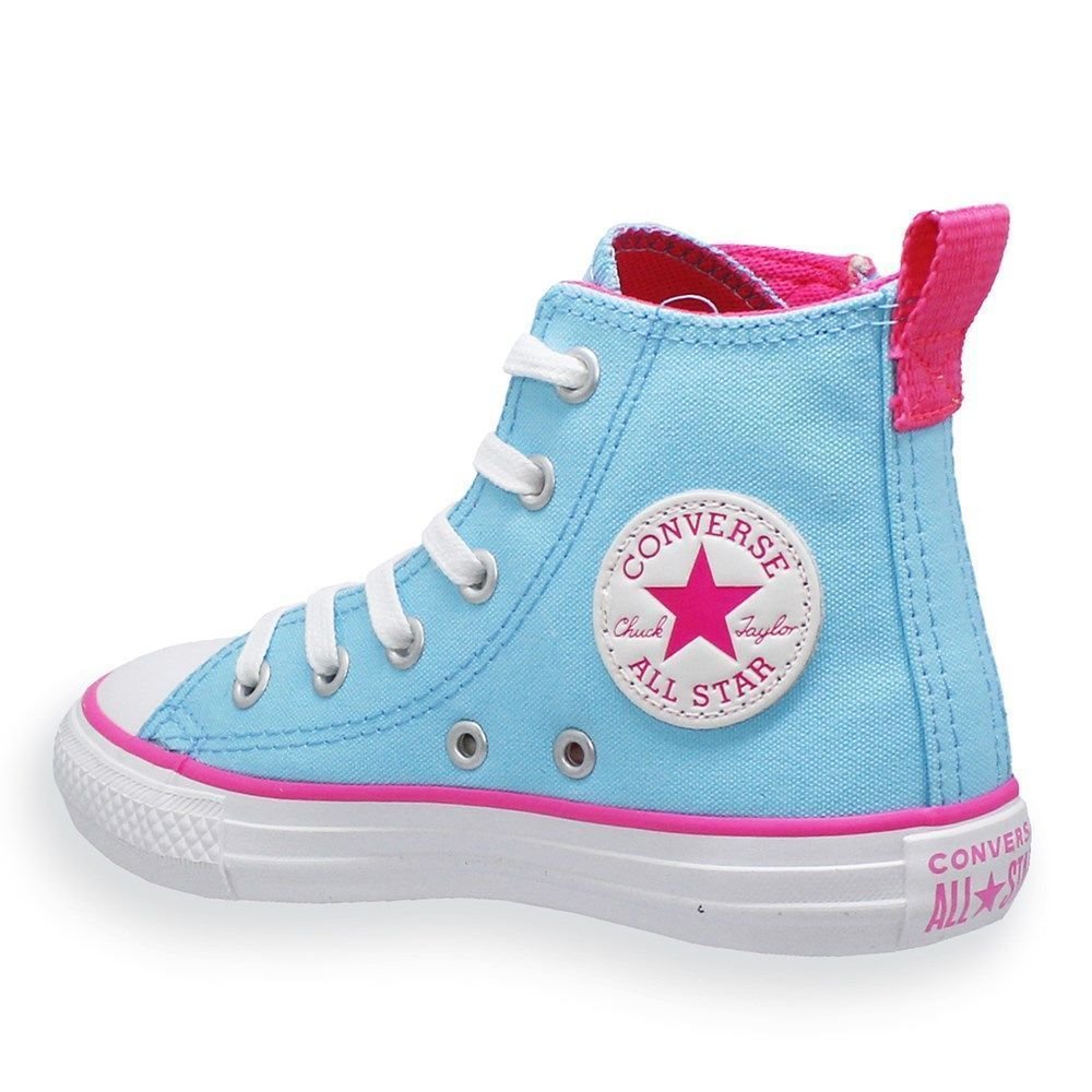 Tênis Converse All Star Chuck Taylor HI Kids Azul/Rosa 2