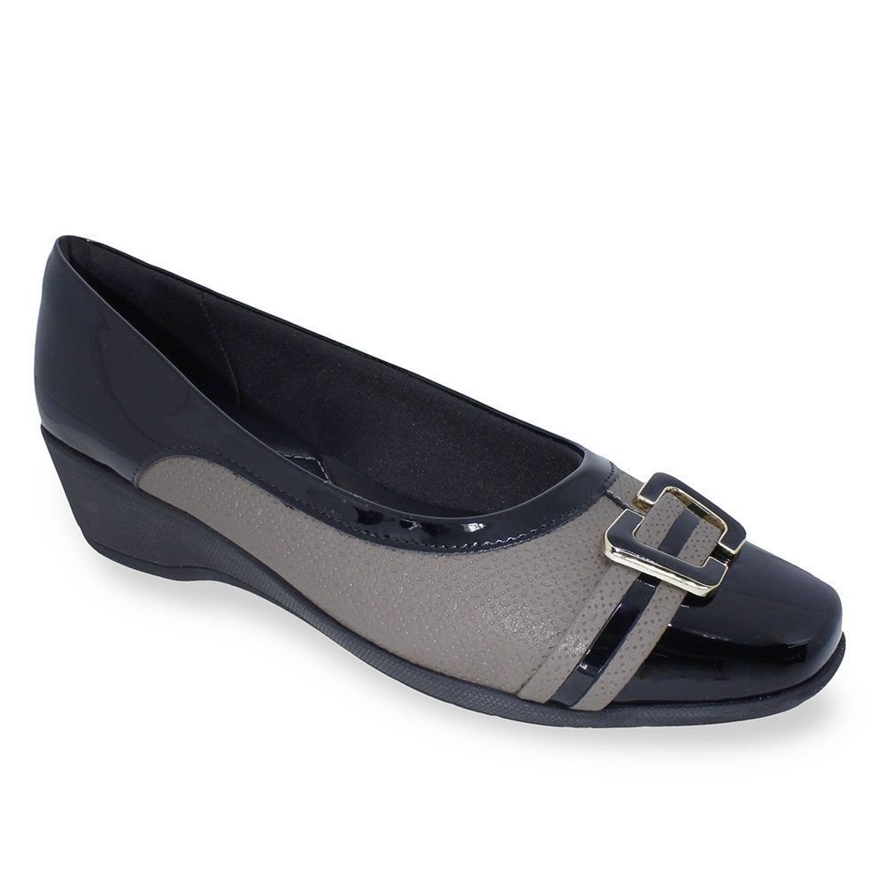 Sapato Piccadilly Ivone Anabela Médio Feminino Preto 1