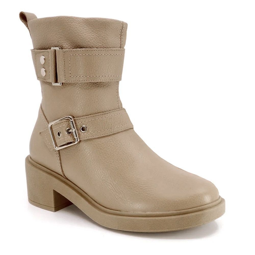 Bota Usaflex Cano Médio Salto Bloco Feminina Bege 1