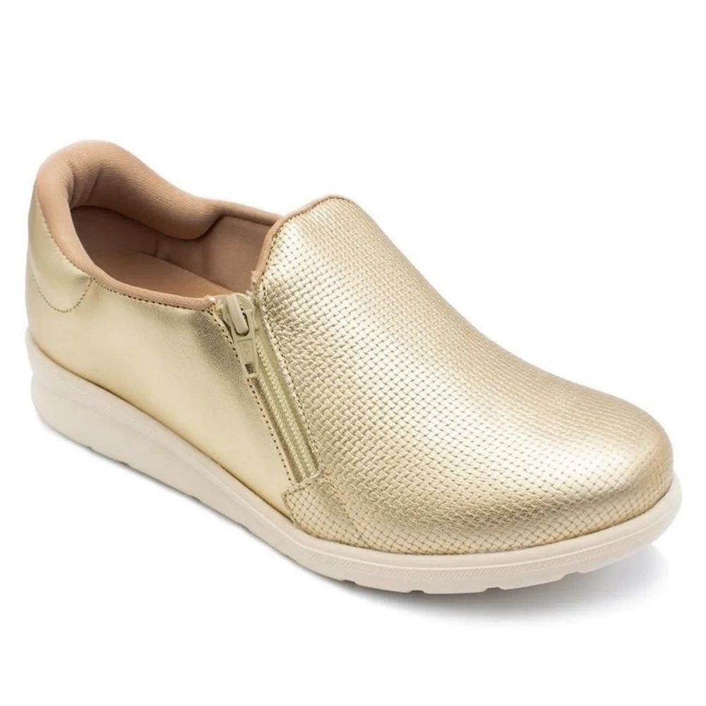 Tênis Usaflex Casual Zíper Feminino Dourado