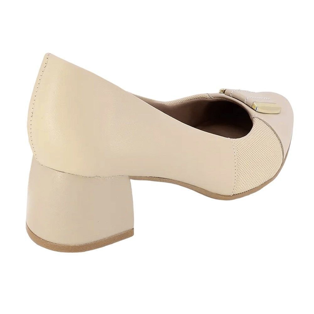 Scarpin Usaflex Joanete Salto Bloco Feminino Bege 2