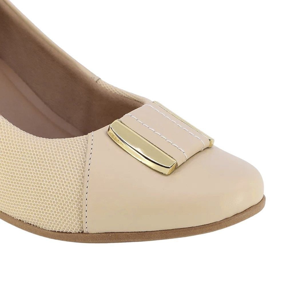 Scarpin Usaflex Joanete Salto Bloco Feminino Bege 4