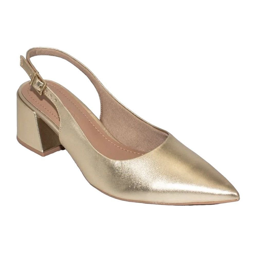 Sandália Slingback Usaflex Salto Bloco Feminina Dourado 1